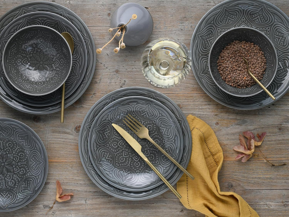 CreaTable, 21627, seria Orient Mandala, set de veselă cu 18 piese, set de farfurii din porțelan, potrivit pentru mașina de spălat vase și cuptorul cu microunde, fabricat în Europa