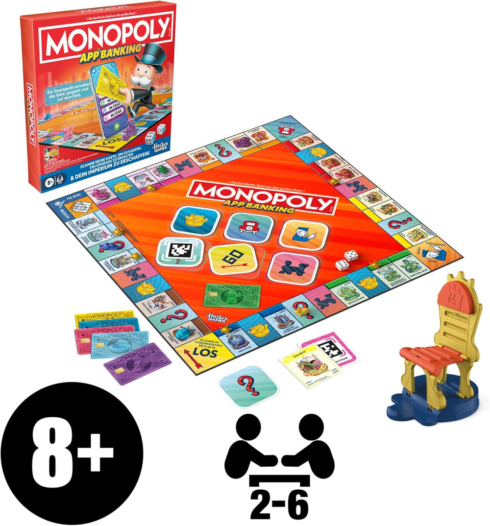 Monopoly Board Game App Banking - německá verze, moderní verze klasické elektronické hry pro děti od 8 let, pro 2 až 6 hráčů