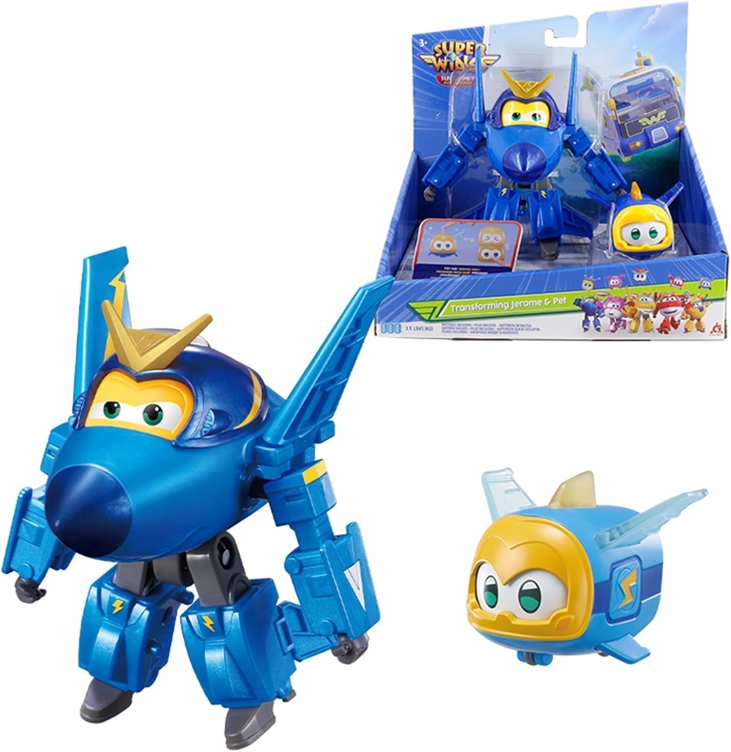 Super Wings EU770447 - Transformující se Tino & Pet, transformující se figurka cca. 14,5 cm a mazlíček o výšce cca. 4,3 cm, pro děti od 3 let Akční figurky Naty Shop Jerome