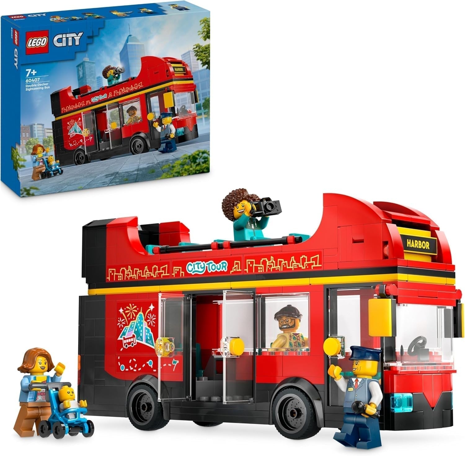 LEGO City dvoupatrový autobus, dvoupatrový autobus na hraní, sada vozidel pro dívky a chlapce od 7 let, obsahuje 5 figurek, včetně miminka v kočárku 60407 Stavebnice Besuche den LEGO-Store Výchozí název