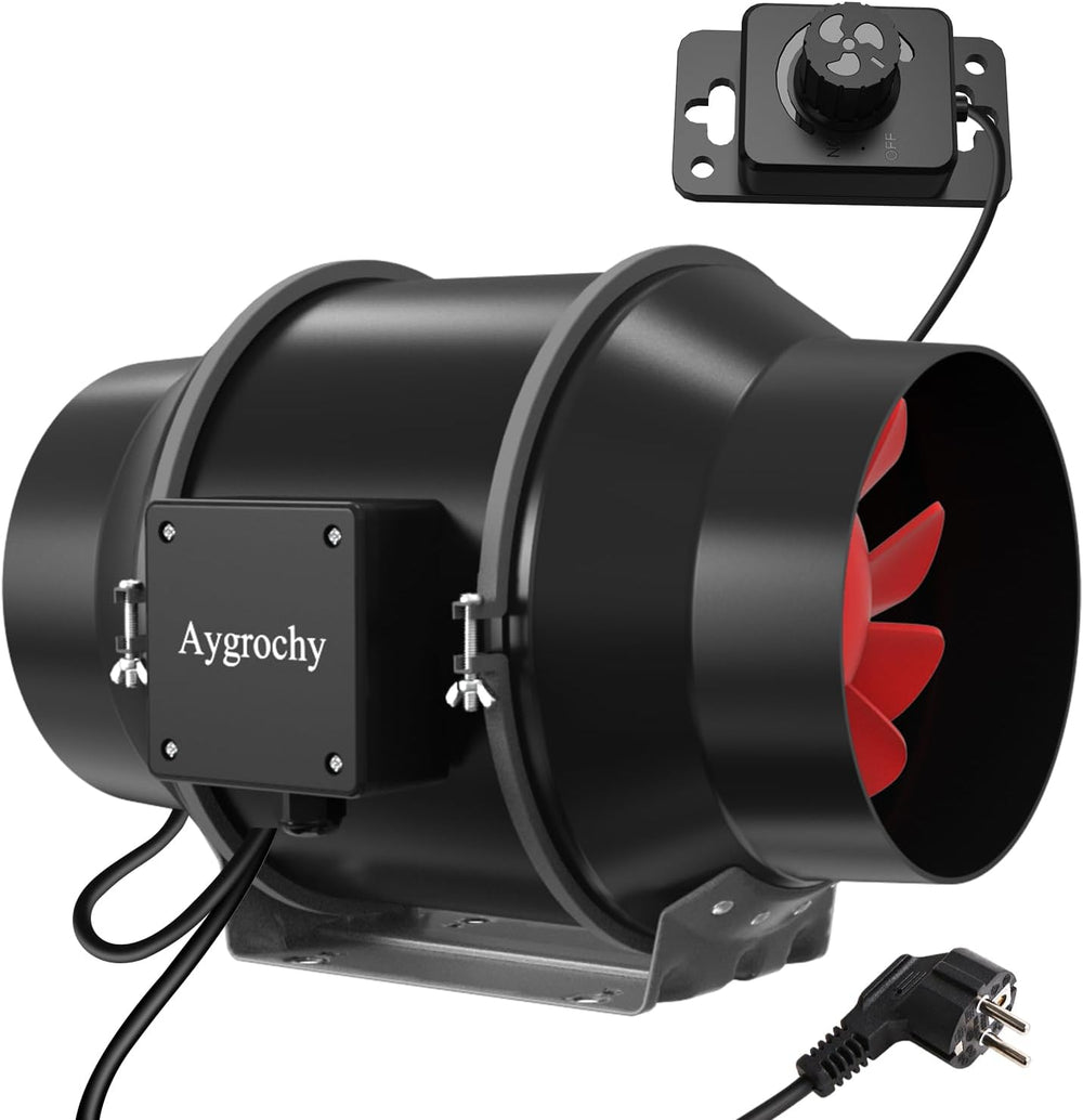 Aygrochy 200mm 70W nastavitelný potrubní ventilátor EC motor Odsávací ventilátor pro vytápění, chlazení, posilovače, pěstební stany, hydroponii, domácnost, ventilaci a výfukový ventilátor.