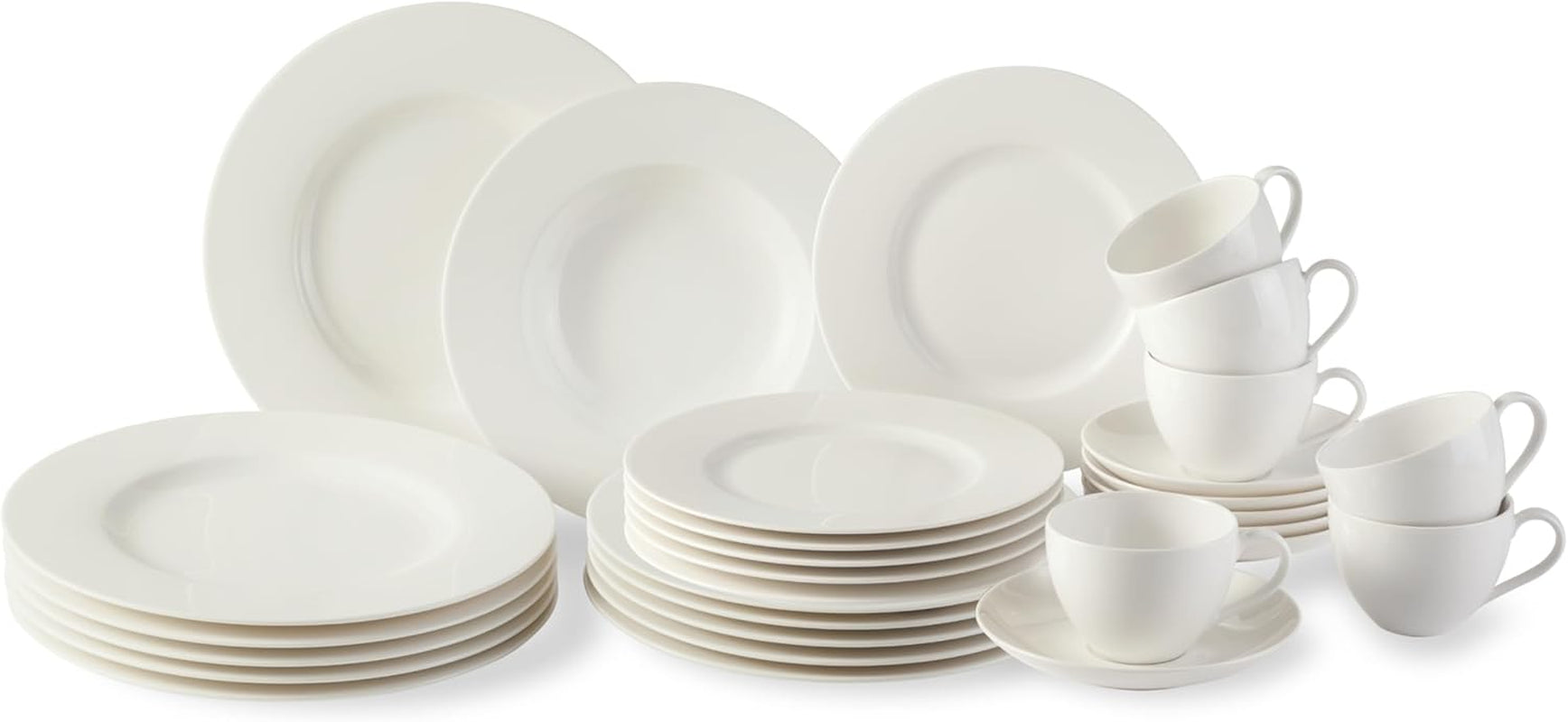 vivo - Villeroy & Boch Group - Set de veselă Basic White cu 30 de piese, potrivit pentru mașina de spălat vase și cuptorul cu microunde, Set de veselă alb, Set de cafea, Ceramică, Farfurii, Cești, Porțelan premium