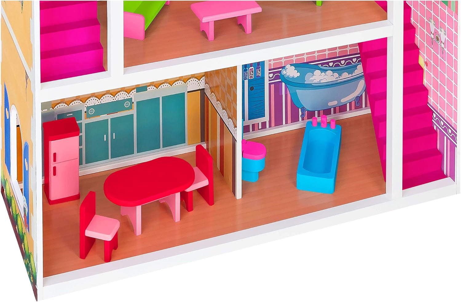 37916 - Domeček pro panenky - dřevo - 3 police, - 17 doplňků Domky pro panenky Naty Shop