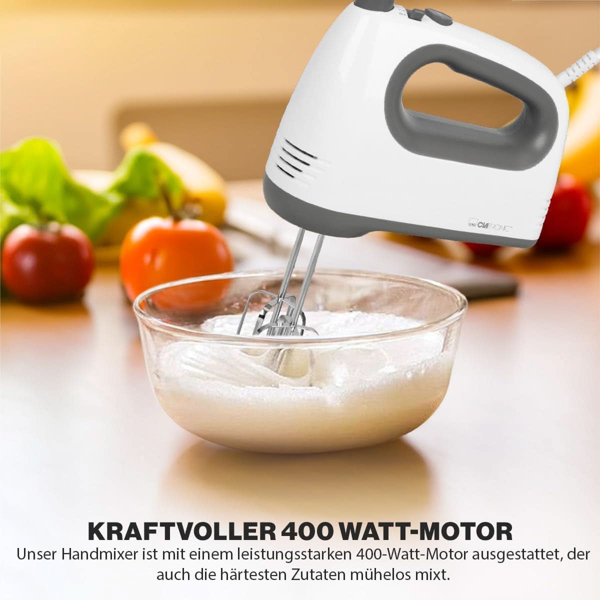 Mixér Clatronic | Kraftvoller 400W motor | Ruční mixér | Turbostufe & 5 Geschwindigkeitsstufen | Ruční mixér | Spülmaschinengeeignete Edelstahlquirle Und -Knethaken | HM 3775 Kitchen Naty Shop