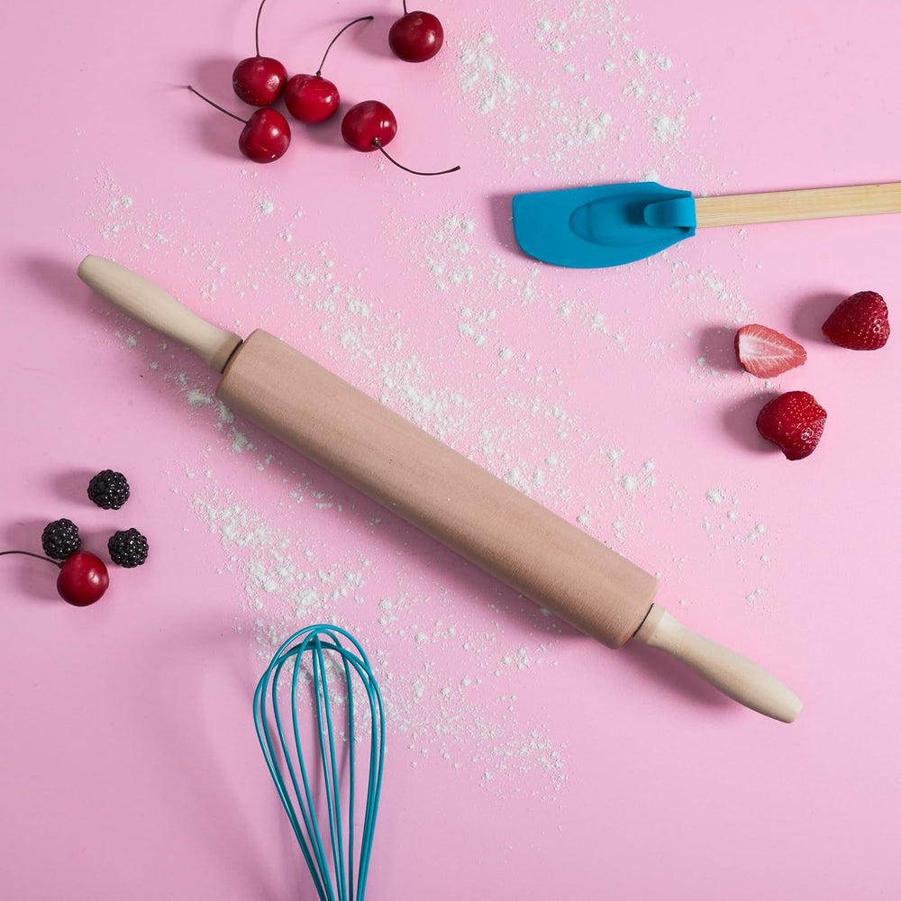 , KP5715, dřevěný váleček, ergonomický a snadno se čistí, ideální na vyvalování těsta a sušenek, rozměry 44,5 cm, hnědá barva