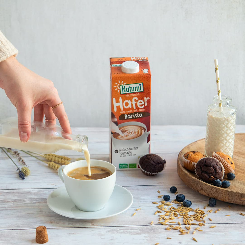 Natumi Bio Hafer Barista, 8 x 1L - bez laktózy, Aufschäumbar, Barista-Style, Bio, Hergestellt mit deutschem Hafer, Vegan, Milchfreie Milchfreie Alternative