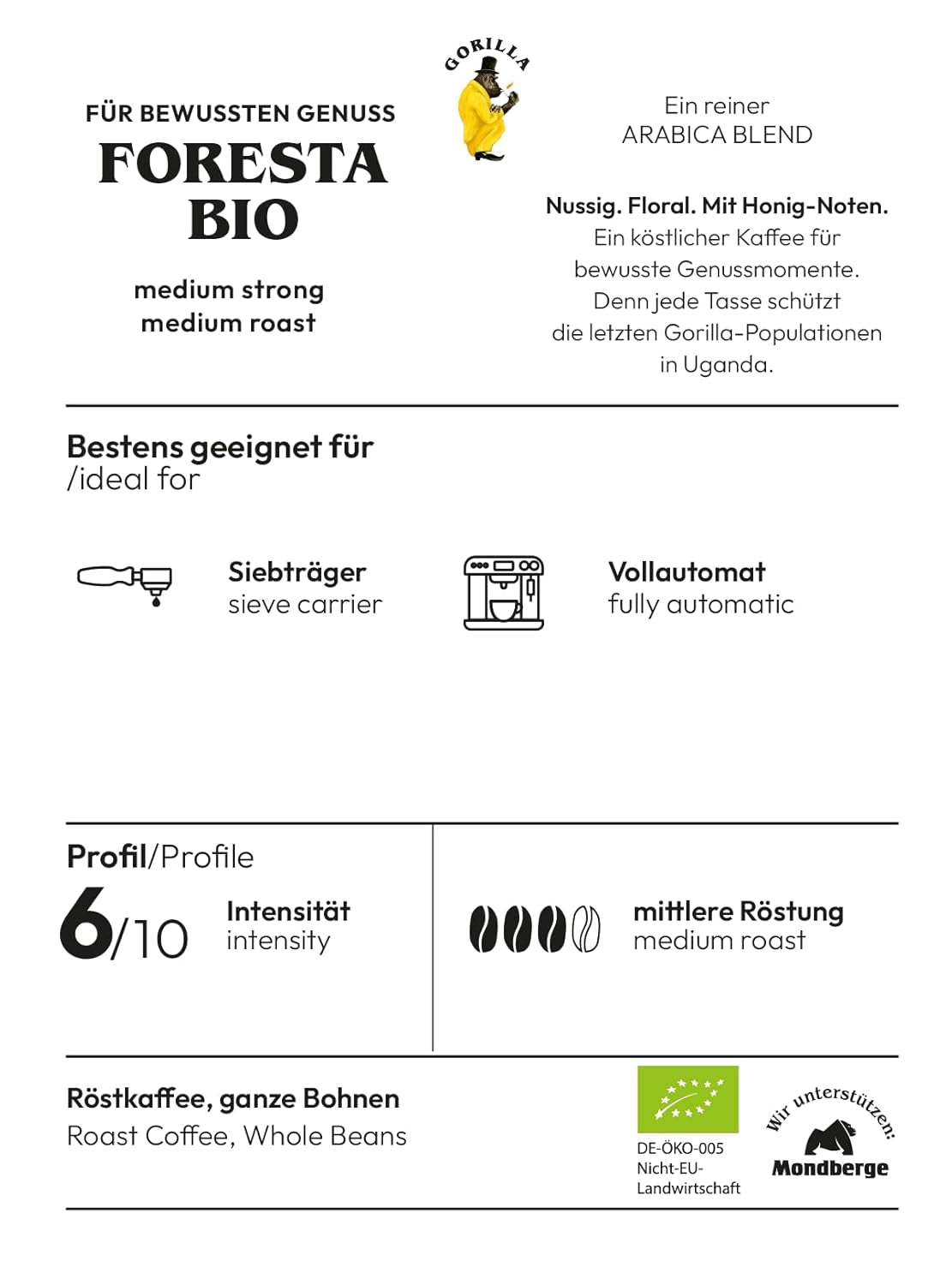 Cafea Joerges Foresta 1000g boabe întregi prăjite | Amestec Arabica de calitate | Pentru aparate de cafea portafilter și complet automate | Espresso