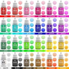 Potravinářské barvivo - 24 zářivých potravinářských barviv na pečení, zdobení dortů, polevu, sušenky, fondant a makarony - Tekuté potravinářské barvivo na výrobu mýdla a řemesla - 24 x 6 ml