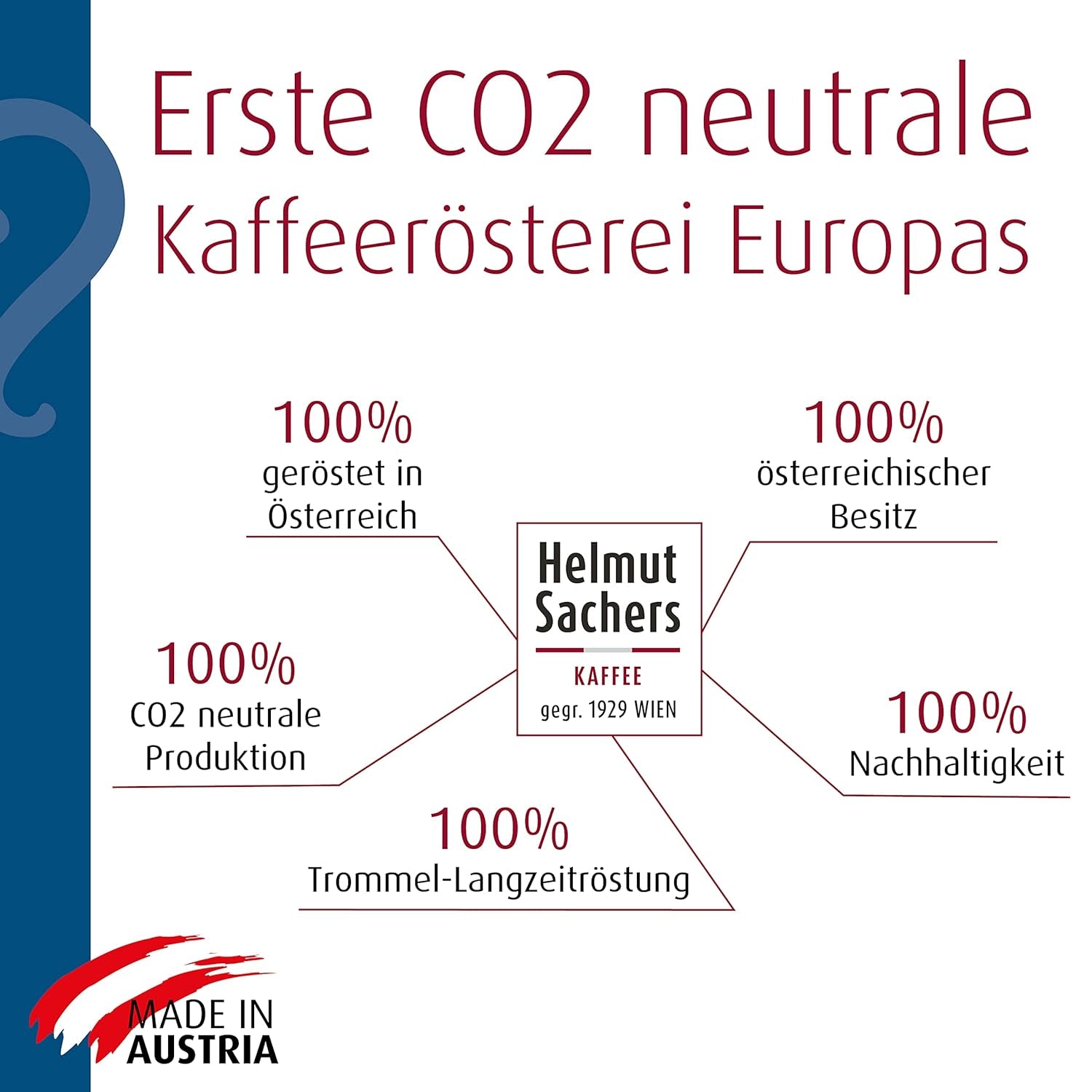 Helmut Sachers Kaffee - Wiener Mischung, Wiener Melange Kaffee aus erstklassigen Hochland Arabica Bohnen, nachhaltig geröstet in Österreich - ganze Kaffeebohnen, 500g