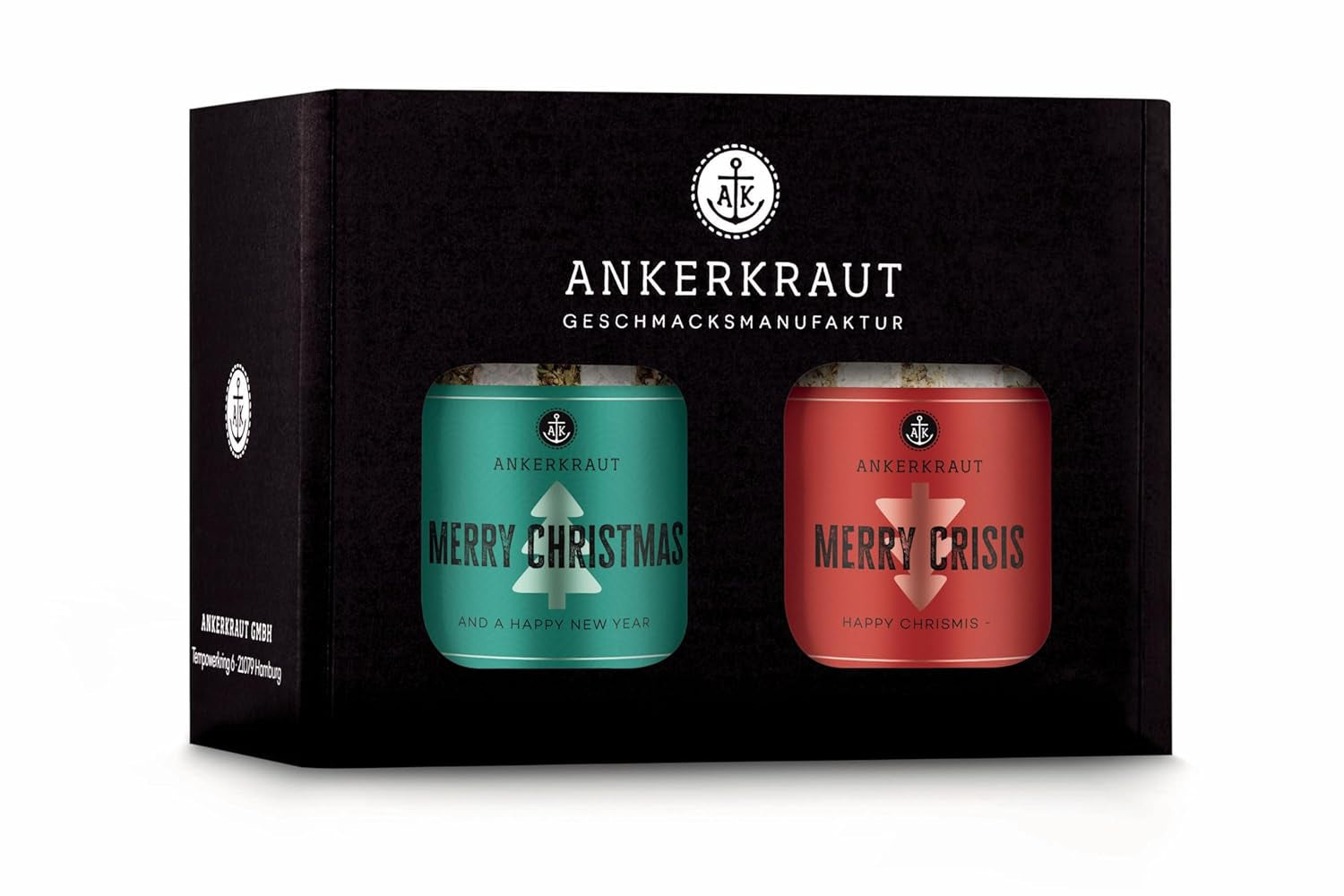 Ankerkraut "Merry Crisis" Anlass-Gewürz, Aioli Pfeffer Salz zum Verschenken, Gewürz Geschenk mit Knoblauch, 155 g v Corkenglas