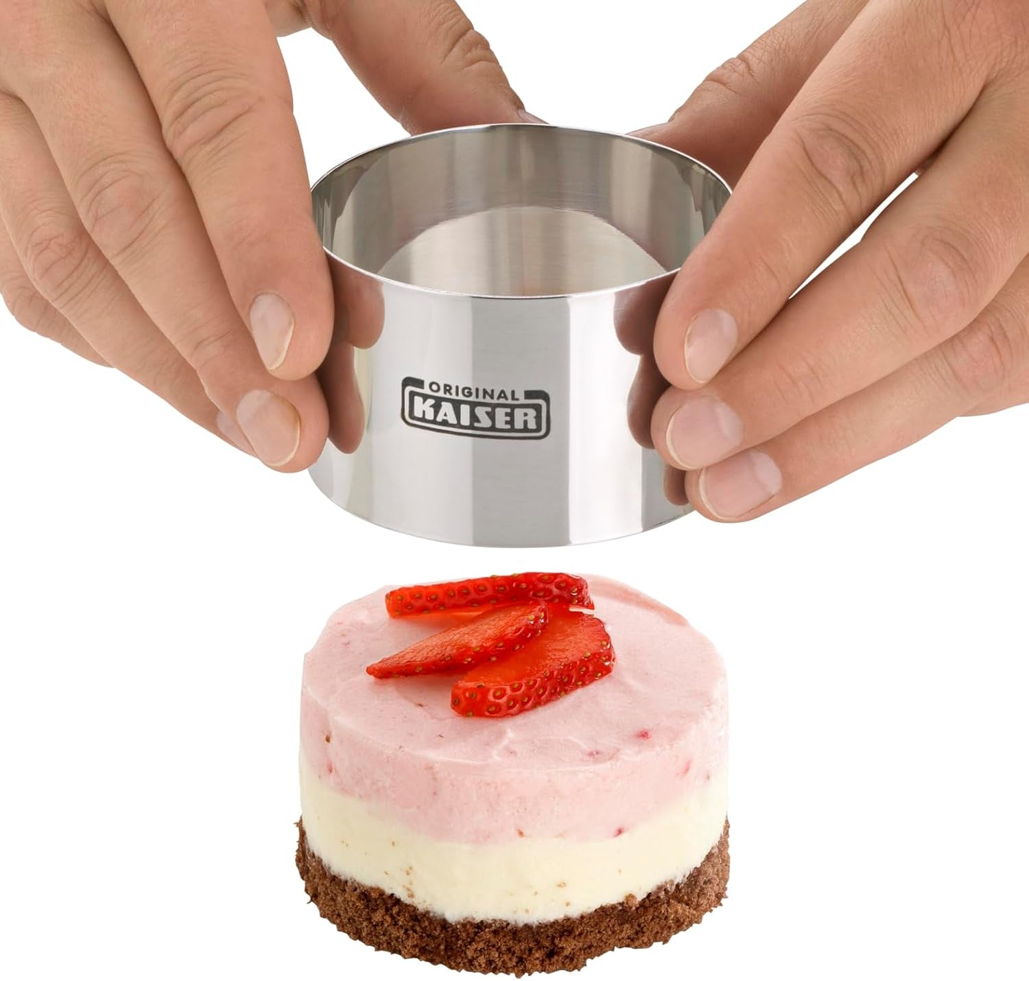 Set original de inele pentru desert Kaiser Inspiration, 2 piese, inele de servire, oțel inoxidabil, 8 cm, inele pentru alimente, pentru o prezentare atractivă, lavabile în mașina de spălat vase, argintii