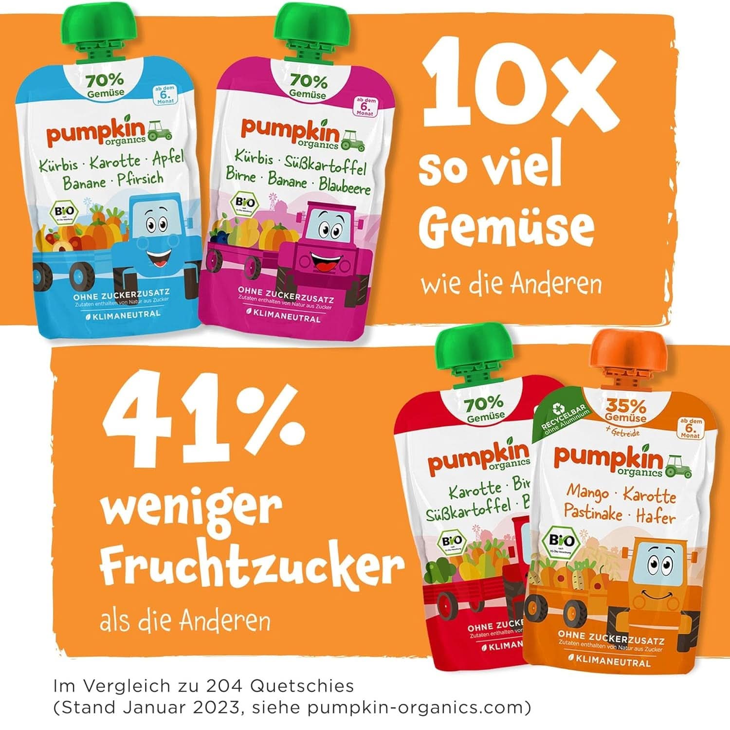 Pumpkin Organics 24Pack, bio zeleninové pyré, bez přidaného cukru, pro miminka od 6 měsíců, 24 x 100 gramů Mother and Child Naty Shop