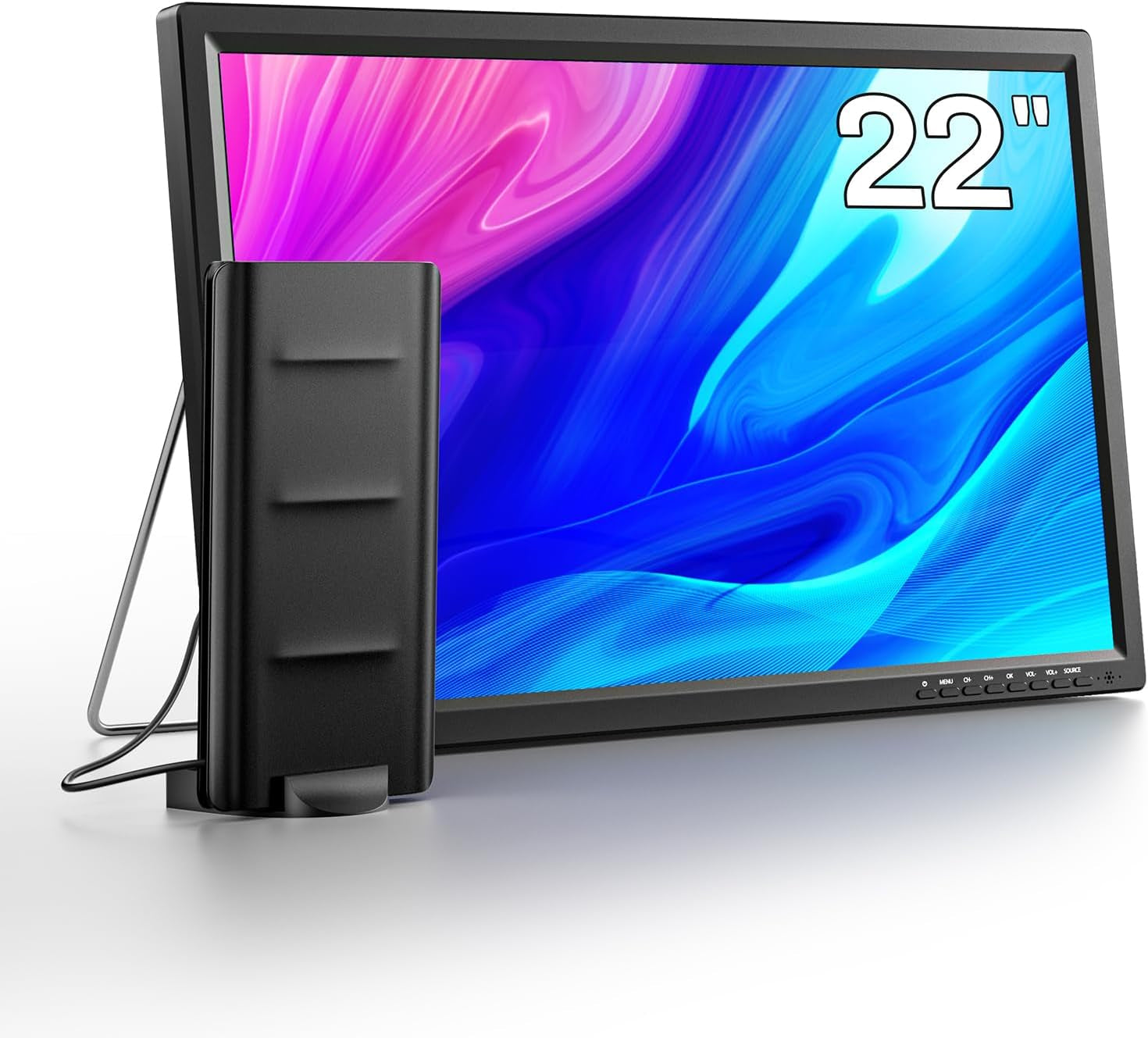 Noi îmbunătățiri - Televizor mic Desobry de 22 de inci cu DVD player, mini TV 1080P tuner DVB-T2 cu antenă, intrare HDMI/USB, combinație TV-DVD de 12V pentru autorulote, bucătării și camere mici