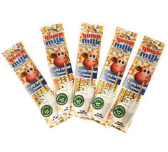 QUICK MILK Ovocná cereálie - Strohhalme für Milch mit Getreide und Früchten, 5 Packung je 5 Trinkhalme (25 Halme)