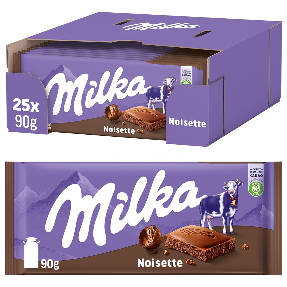Milka Noisette – Čokoláda z alpského mléka s jemnou a krémovou lískooříškovou náplní – 25 x 90g