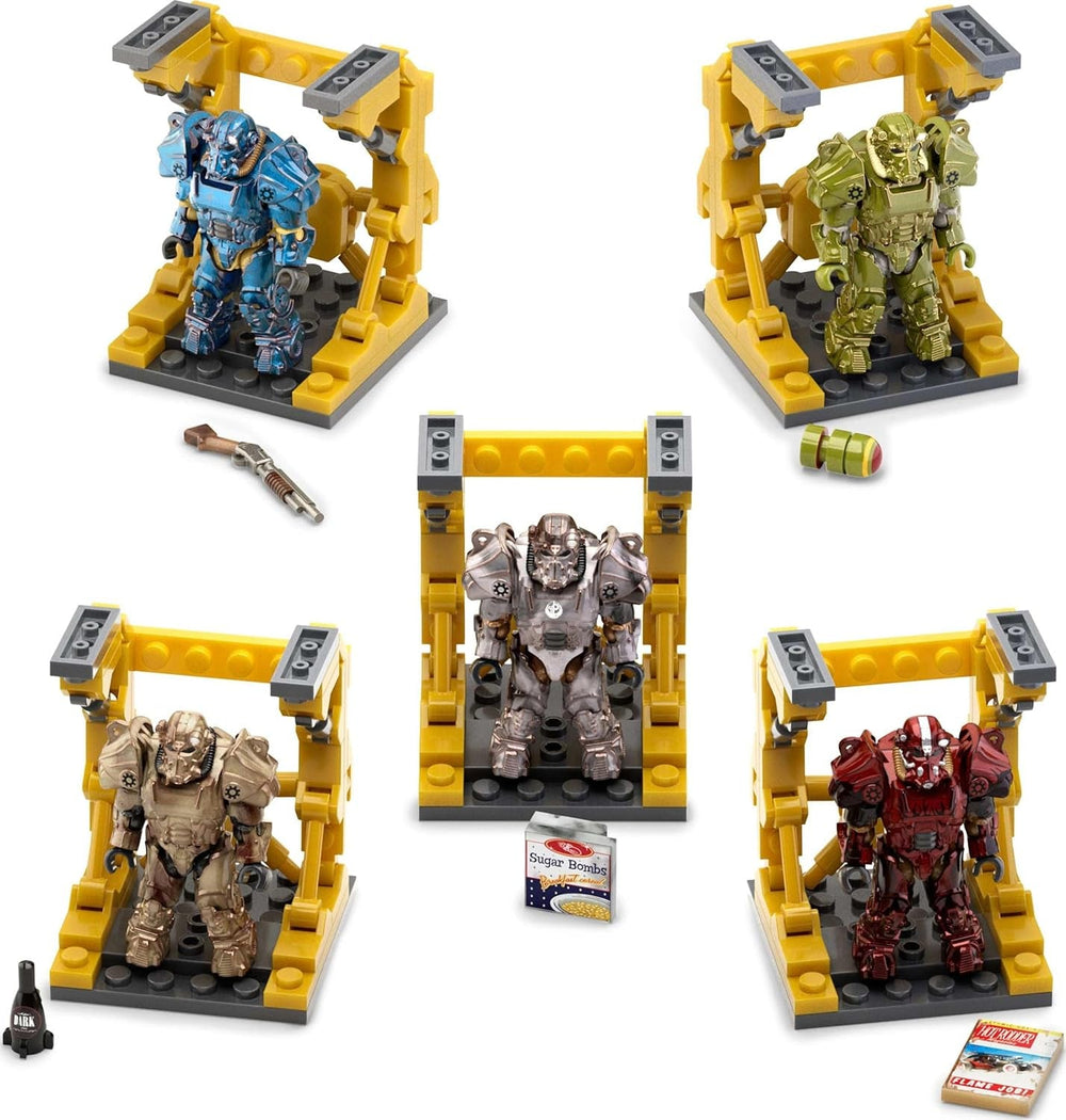 MEGA Fallout Actionfigur Bauspielzeug, T-60 Power Armor Collection mit 327 Teilen, 5 Mikro-Actionfiguren und Zubehör, für Sammler