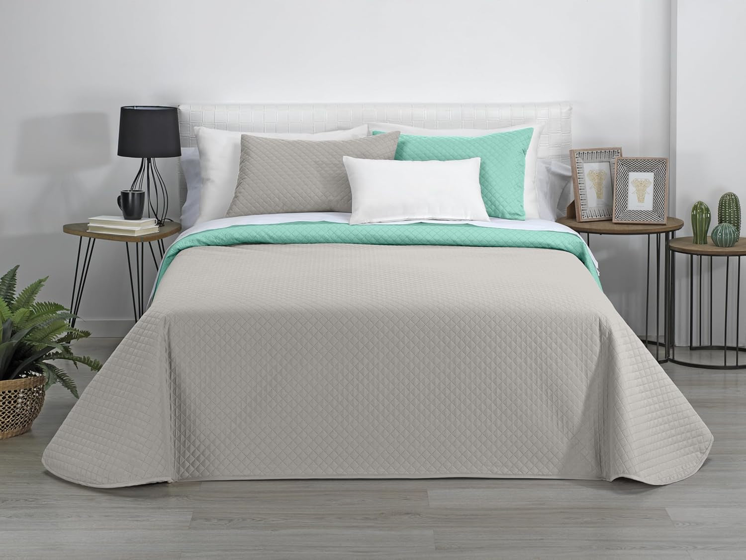 AVA | Cuvertură Reversibil Boutique | Pentru toate anotimpurile | Culoare - Bej/Turcoaz | Pentru pat de 120/135 cm. pat. (230 X 270 Cm. Ancho X Alto) | Cuvertură cu matlasare Plapumi si pilote Naty Shop