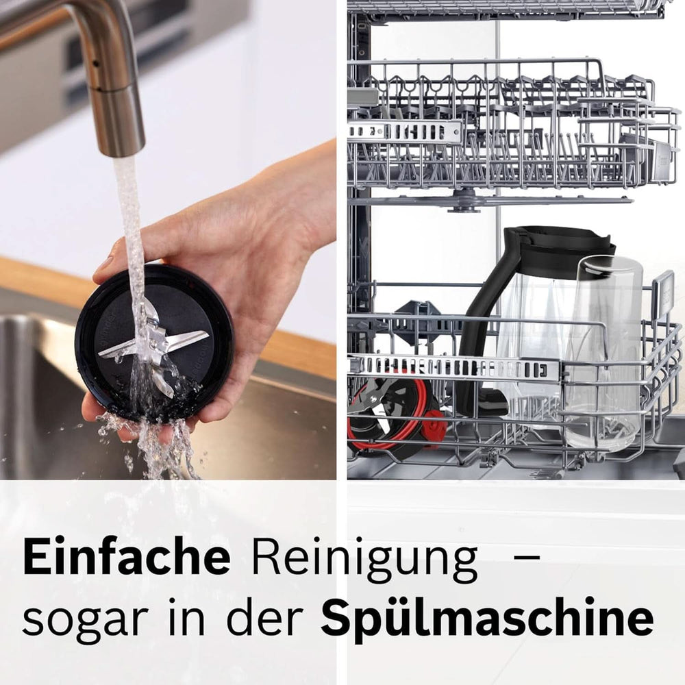 Bosch Standmixer Vitapower Serie 4 MMB6174SN, Verbesserte Version, Hochwertige Edelstahl-Klingen, 1,5L Glasbehälter, 0,6L To-Go-Flasche, Spülmaschinenfeste Teile, 30 000 U/Min, 1200 W, Silver Kitchen Naty Shop