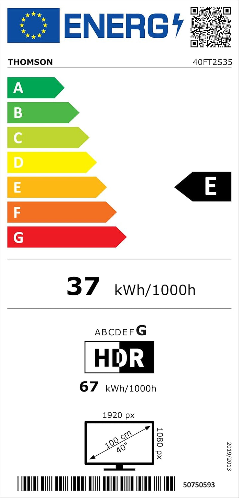 Televizor inteligent THOMSON FHD de 40 de inci (100 cm), Wi-Fi, control vocal, HDR10, Dolby Audio, tuner triplu (cablu/satelit/antenă), HDMI, USB, 1 GB RAM, 4 GB Flash – 40FT2S35