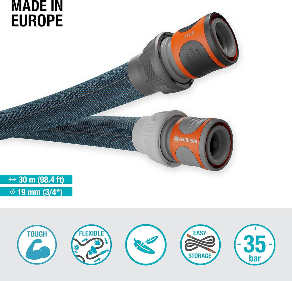 Gardena Liano Xtreme 3/4 inch, Set 30m: Furtun de grădină extrem de robust din material textil, cu furtun interior din PVC, ușor, rezistent la intemperii (18484-20), Multicolor