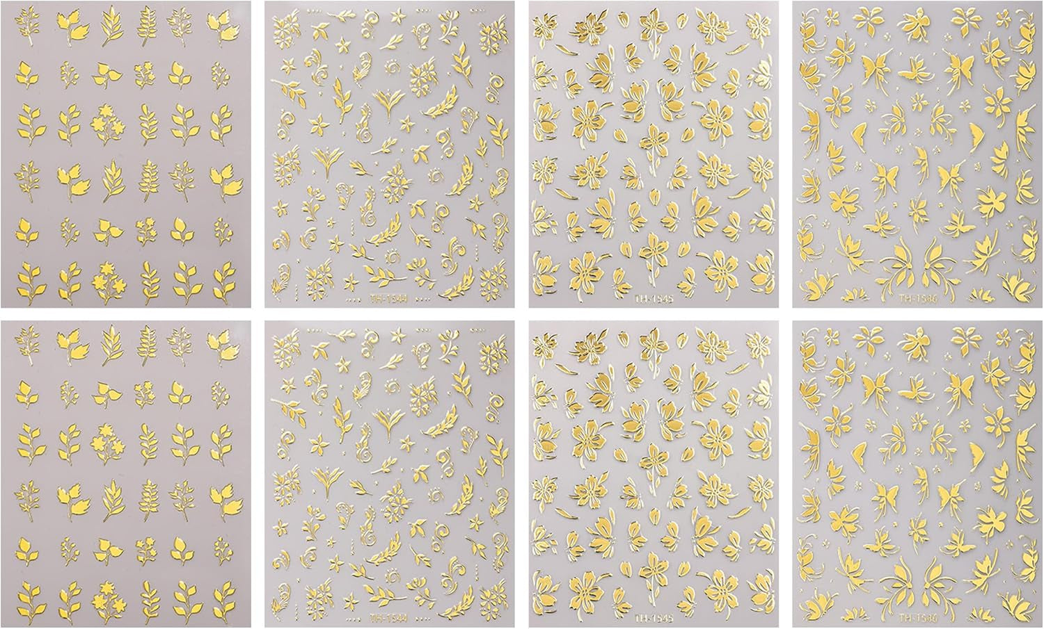 JMEOWIO Nagelsticker Goldene Blumen 8 Blatt Nail Art Sticker Selbstklebend Nagelaufkleber Dekoration Nageldesign Zubehör