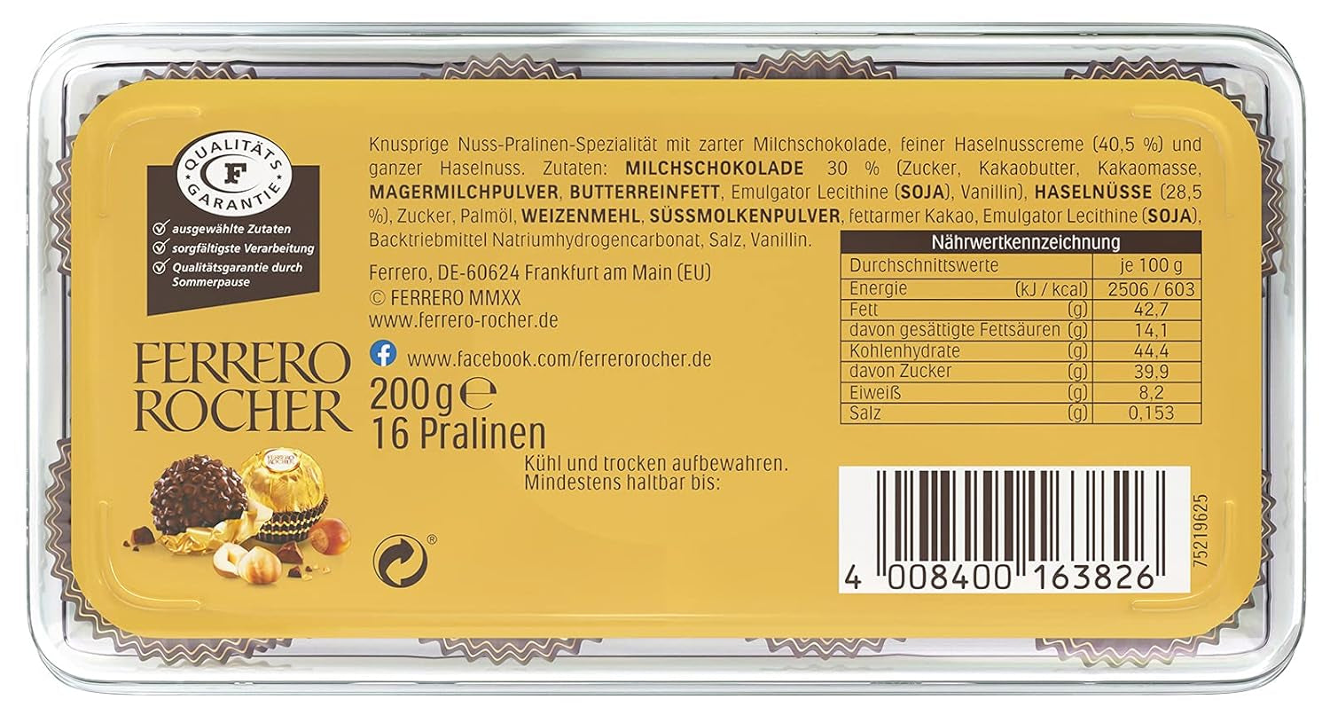 Ferrero Rocher - Specialita křupavých a krémových pralinek z vlašských ořechů - 5 balení po 16 jednotlivých pralinkách