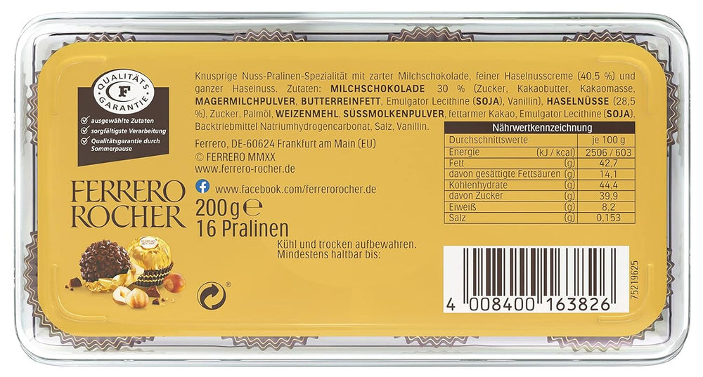 Ferrero Rocher - Specialita křupavých a krémových pralinek z vlašských ořechů - 5 balení po 16 jednotlivých pralinkách