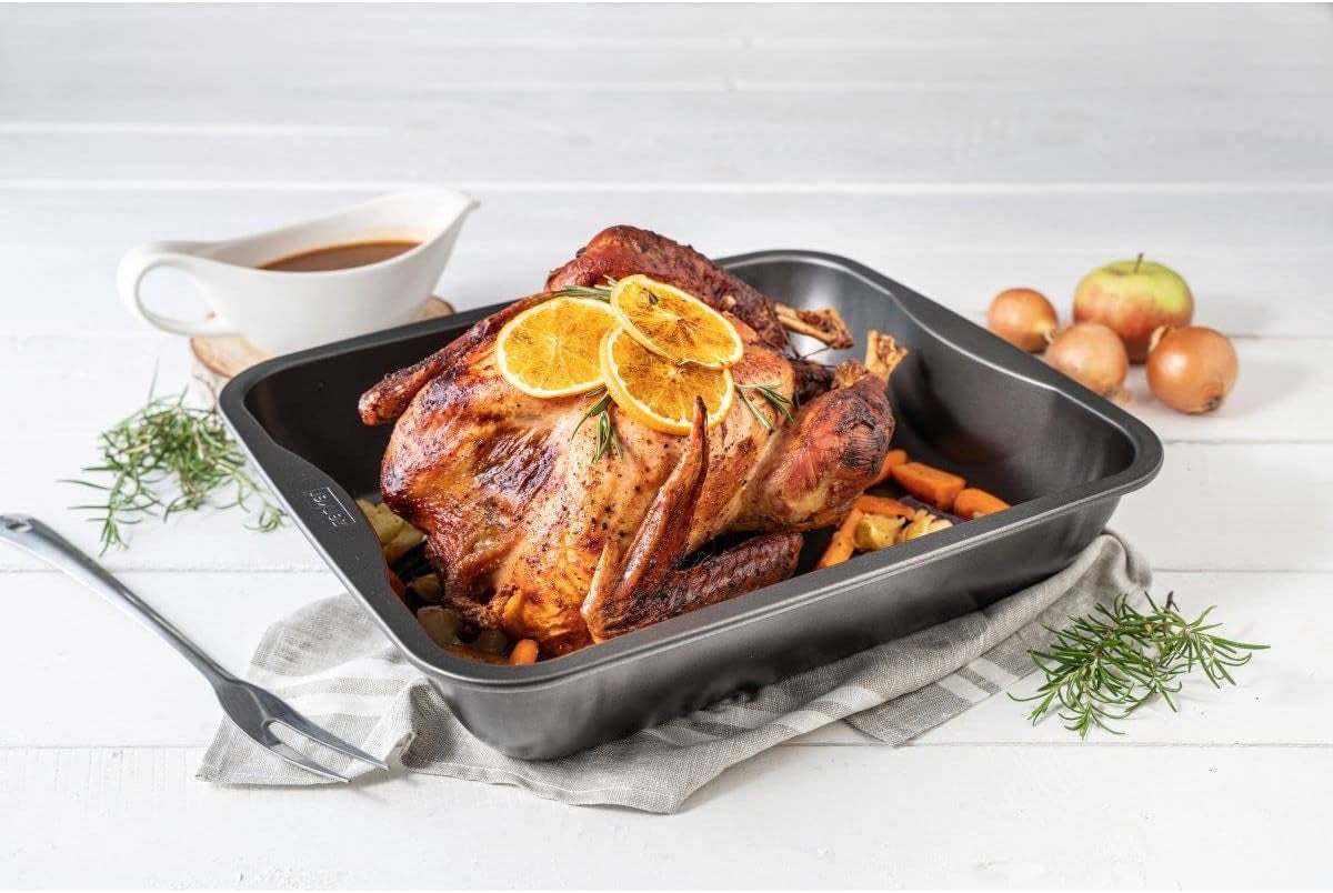 Zenker Xxl-Brat- Und Auslaufform (40 X 8 X 34 Cm) SPECIÁLNÍ VAŘENÍ, Rechteckige Ofenform Mit Antihaftbebeschichtung, Backblech Für Krosse Braten & Saftige Aufläufe (Farbe: Schwarz), Menge: 1 Stück Na pečení formy a plechy