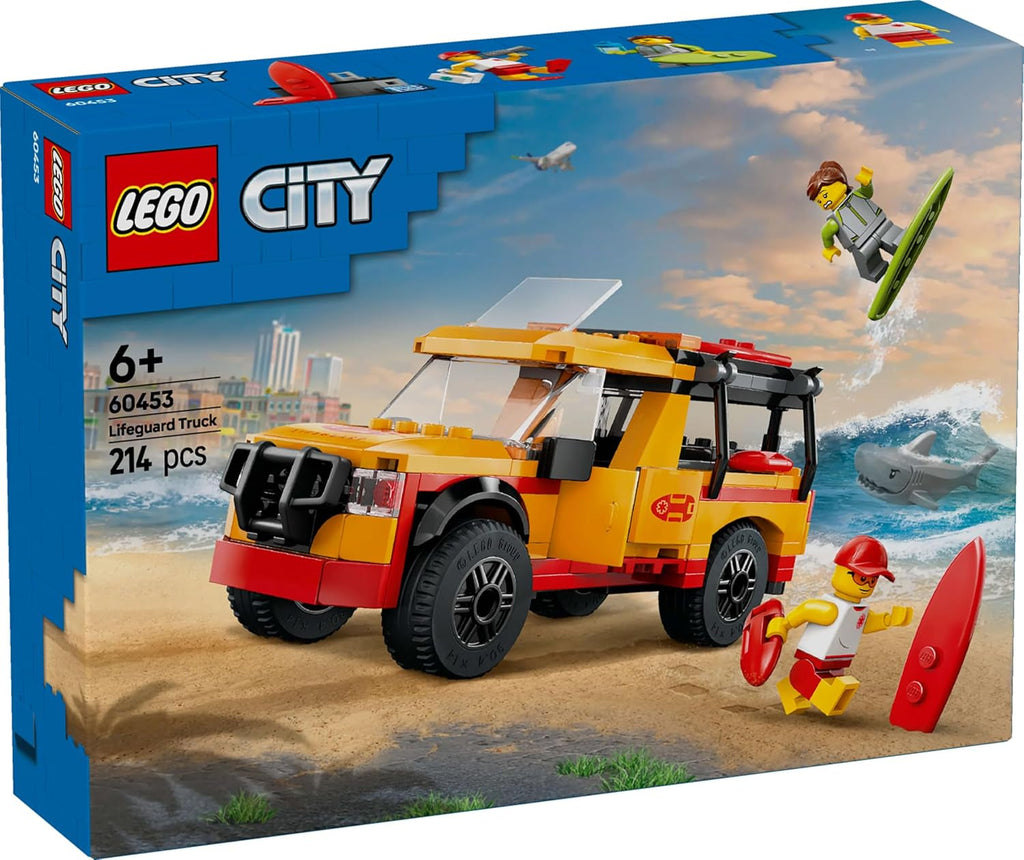 LEGO City Lifeguard Emergency Vehicle - Vehicul de teren cu 2 minifigurine și rechin - Set de construcție pentru fete și băieți cu vârsta peste 6 ani - Idee de cadou pentru surferi și fani ai sporturilor nautice 60453 Seturi de constructie Besuche den LEGO-Store