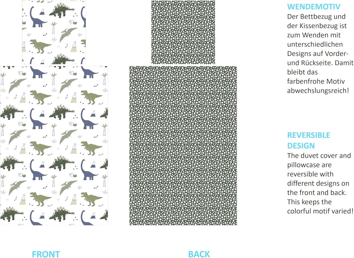 Lenjerie de pat pentru copii, reversibila, Dinozauri Lenjerie de pat - copii Naty Shop