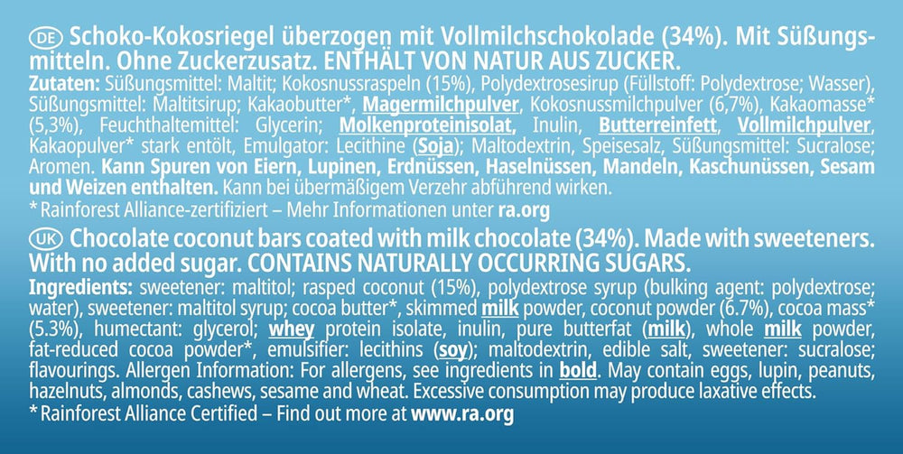 frankonia ČOKOLÁDA BEZ PŘIDANÉHO CUKRU čokoládové tyčinky a kokos, 100 g (3x33 g)