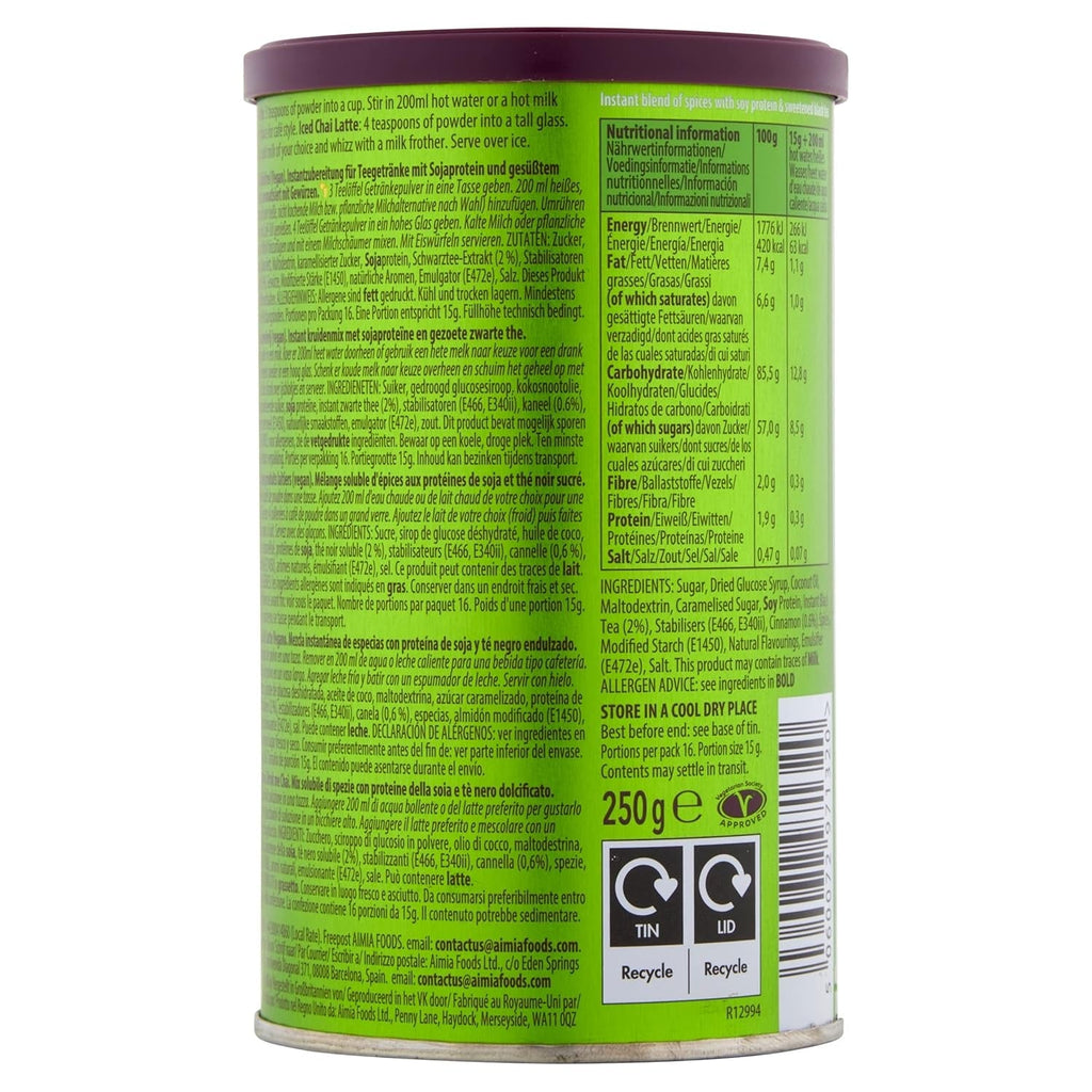 Drink Me Chai Vegan Chai Latte 250 g (pachet de 1), se adaugă doar apă, pudră vegană Chai Latte (16 porții în total)