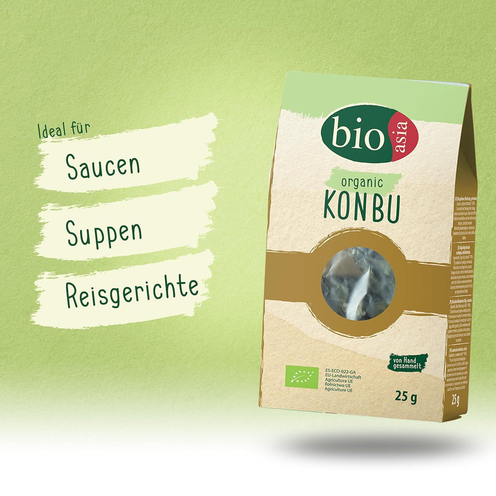 BIOASIA Bio Konbu, 100% přírodní řasa, ideální pro Aromatisierung von Suppen, Brühen & Aufgüssen, 1 x 25 g