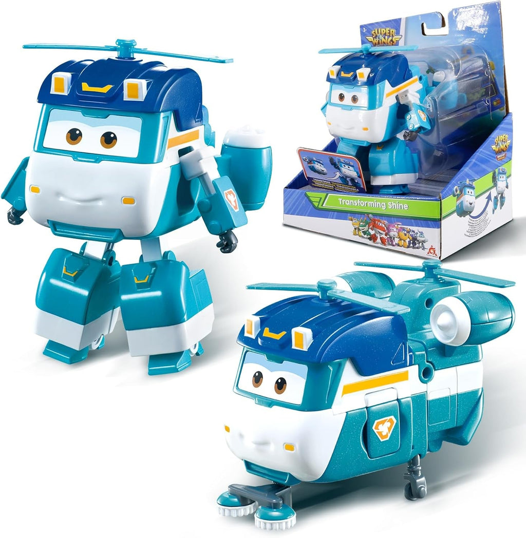 Super Wings 5" Transforming Characters 2-Pack Transforming Supercharged Jett + Tino, jucărie Transformer pentru băieți și fete de peste 3 ani, roșu Action figures Naty Shop Strălucire