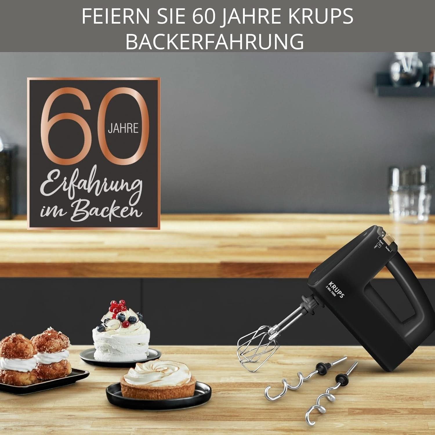 Krups 3Mix 7000 ruční mixér 60 Jahre Special Edition, 500 Watt, Knet- Und Rührhaken Aus Edelstahl, Langes Netzkabel, Zubehörtasche, F6085811, Schwarz/Kupfer Kitchen Naty Shop