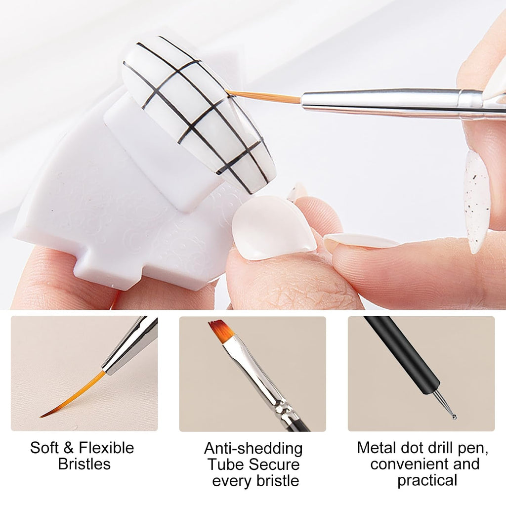 6 Stück Doppel-Ende Nagel Pinsel, Nageldesign Pinsel, Doppel-Ende Nail Art Pinsel Kit Professionelle Maniküre Werkzeuge Kit（Schwarz）