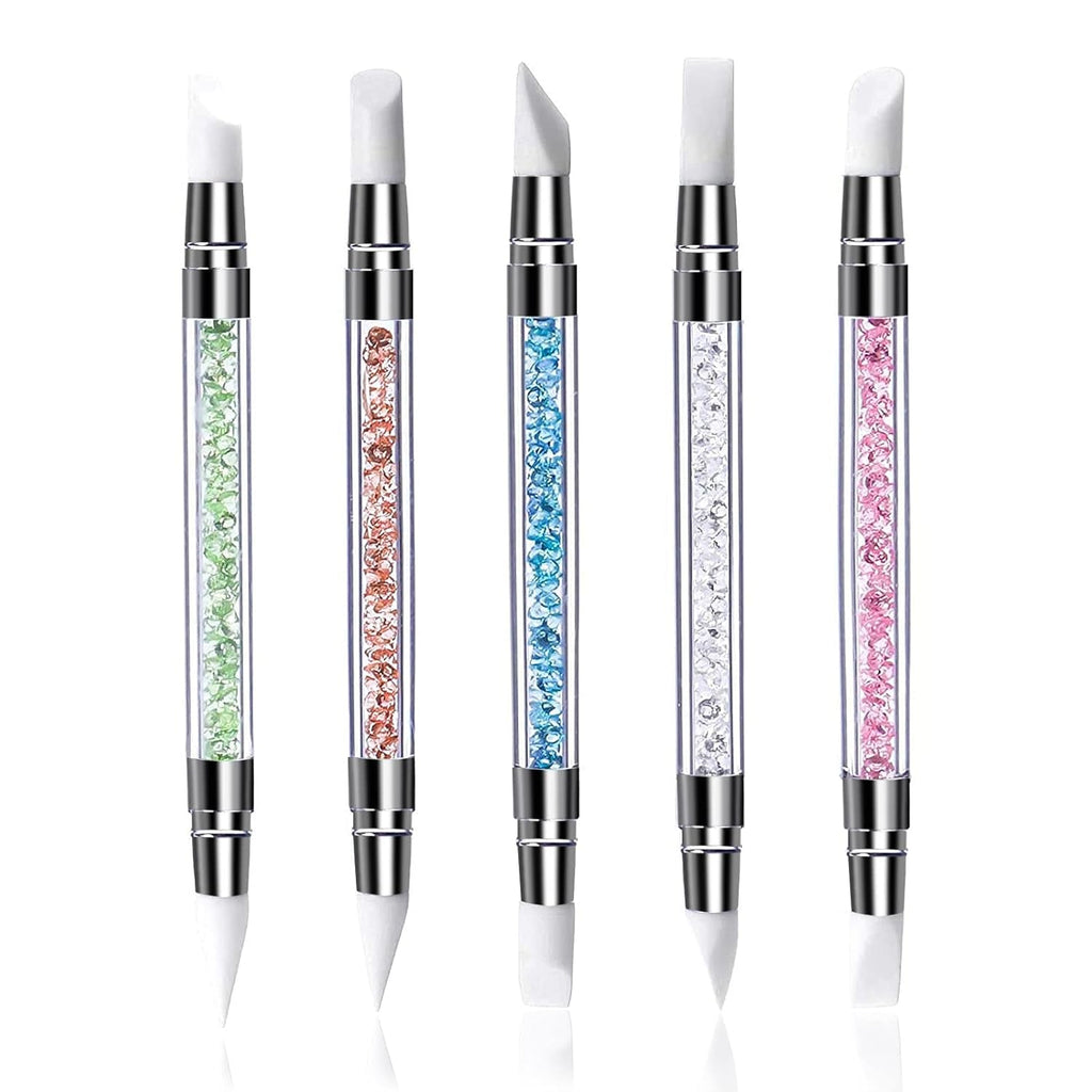 Qufiiry 5PCS Silikon Nagel Pinsel, Gel Schnitzen Pinsel, Silikon-Modellierpinsel Set, Doppel Köpfe DIY Maniküre Werkzeug