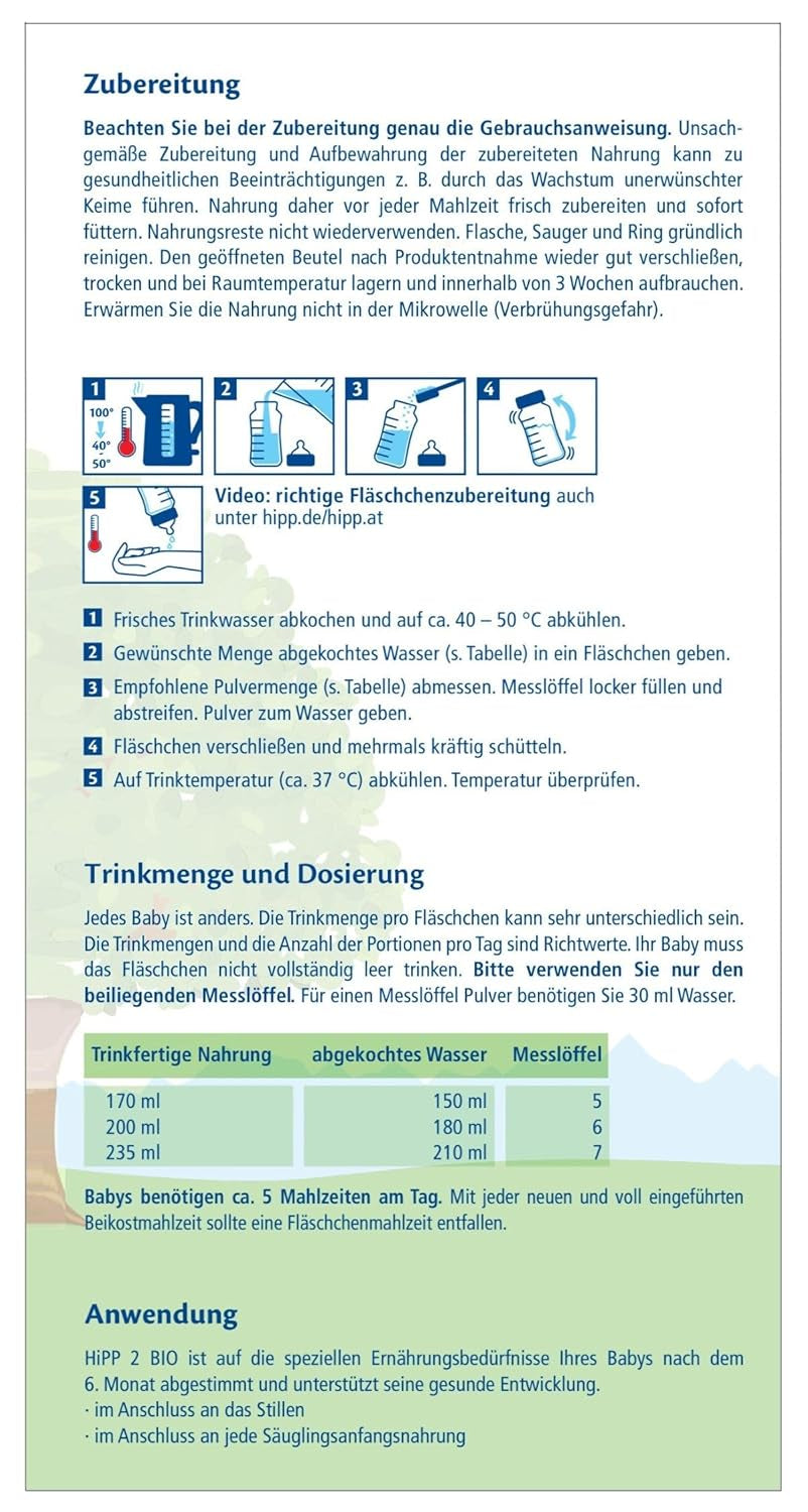 Pokračovací mléko HiPP 2 Bio (4 x 600 g), po 6 měsících, s Omega-3 (DHA, ALA), vápníkem a snadno připravitelným organickým škrobem, nejlepší BIO kvality