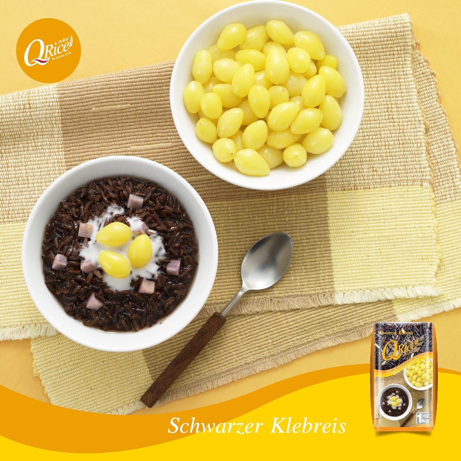 Q RÝŽE | Černá dlouhozrnná lepkavá rýže z Thajska | Aromatická s jemným ořechovým nádechem | Ideální pro kari, sushi a mochi dezerty | 1 x 1 kg