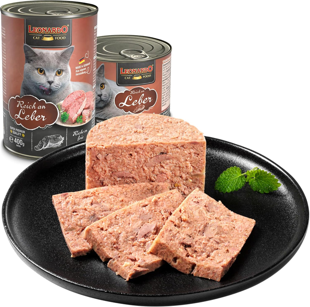 LEONARDO Hrană umedă [6x400g ficat] | Hrană umedă fără cereale pentru pisici | Hrană umedă completă la conservă