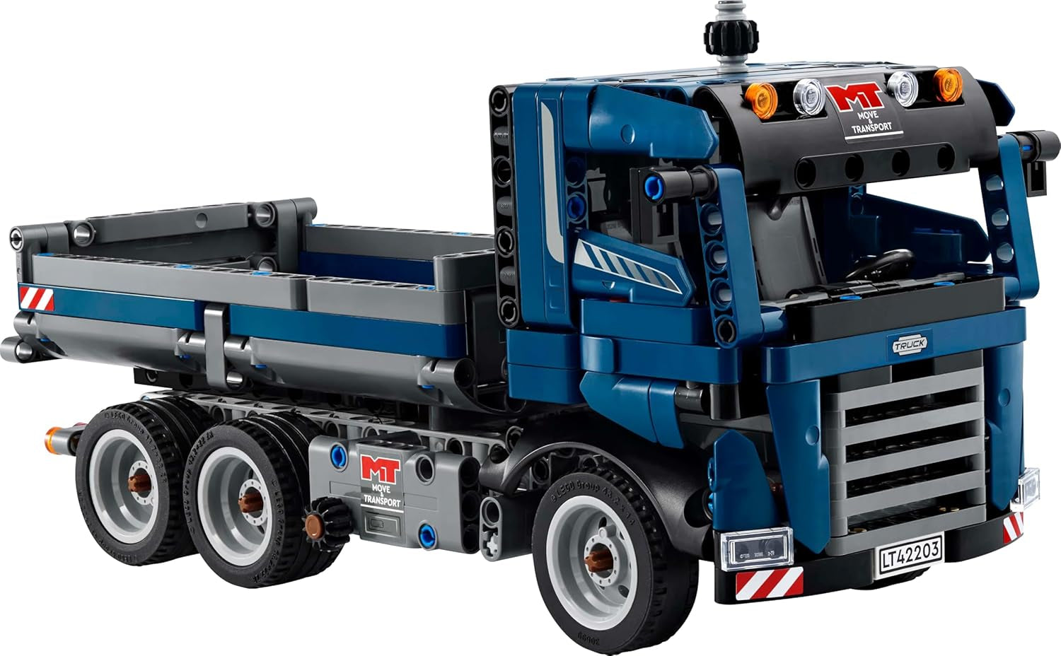 LEGO Technic Sklápěč s volantem a pohyblivým sklápěčem - modré stavební vozidlo - tip na dárek k narozeninám nebo k svátku - stavebnice pro chlapce a dívky od 9 let 42203 Stavebnice Besuche den LEGO-Store