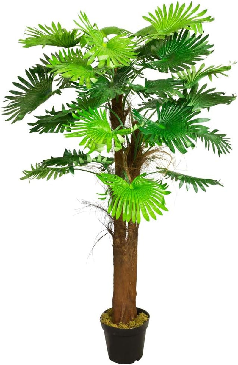 Decovego Künstliche Fächerpalme, Kunstpalme, 180 Cm Aus Kunststoff in Grün, Kunstpflanze Für Wohn- & Büroräume, Allergikerfreundlich & Pflegeleicht