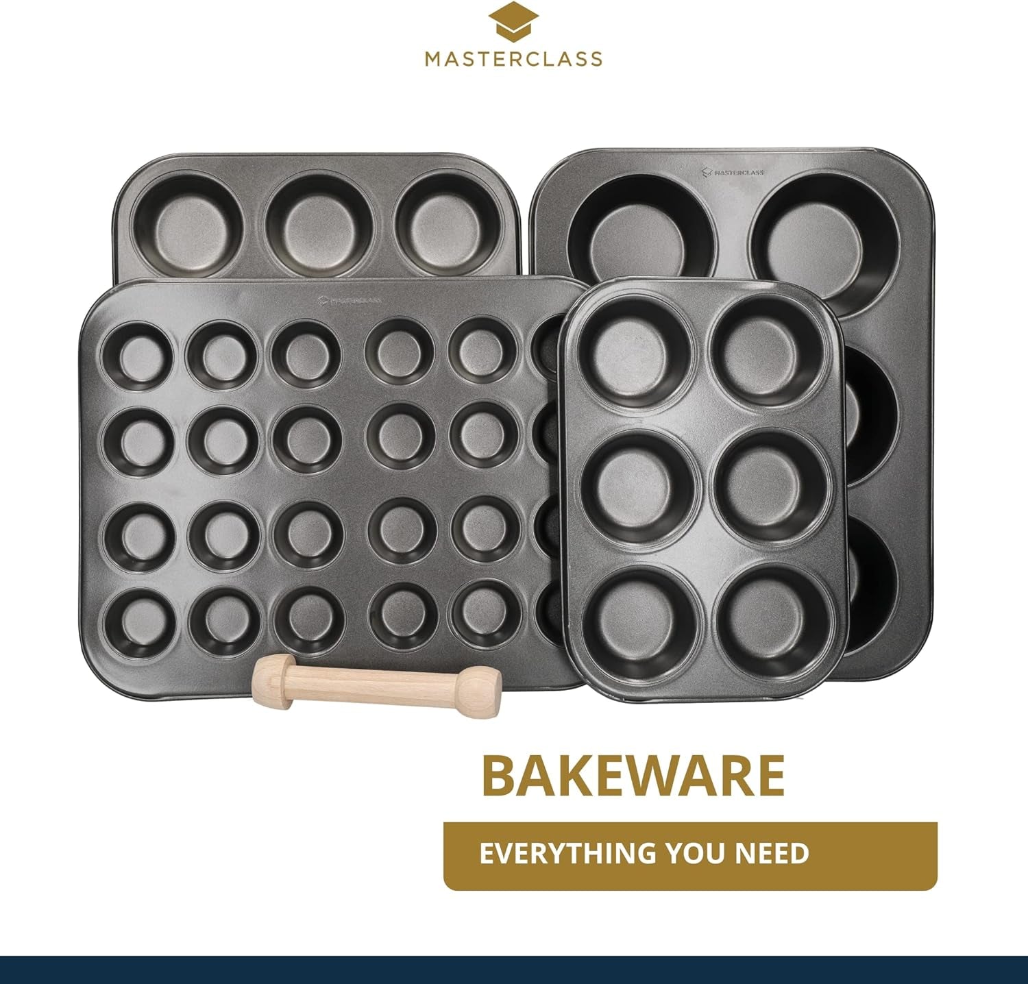 Mini pánev na koláč Masterclass 24 otvorů 1 mm silná Odolná uhlíková ocel 35 x 27 cm Gray Naty Shop