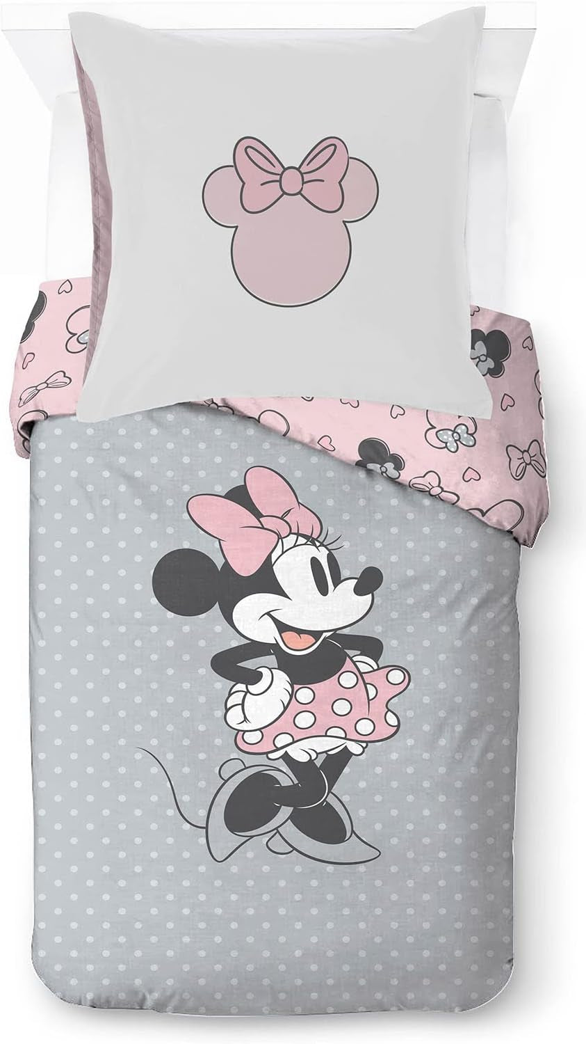 Povlečení pro děti, unisex, princezny a superhrdiny, 100% bavlna Povlečení pro děti Naty Shop Grey - Minnie Mouse 135X200/80X80 (2 kusy)
