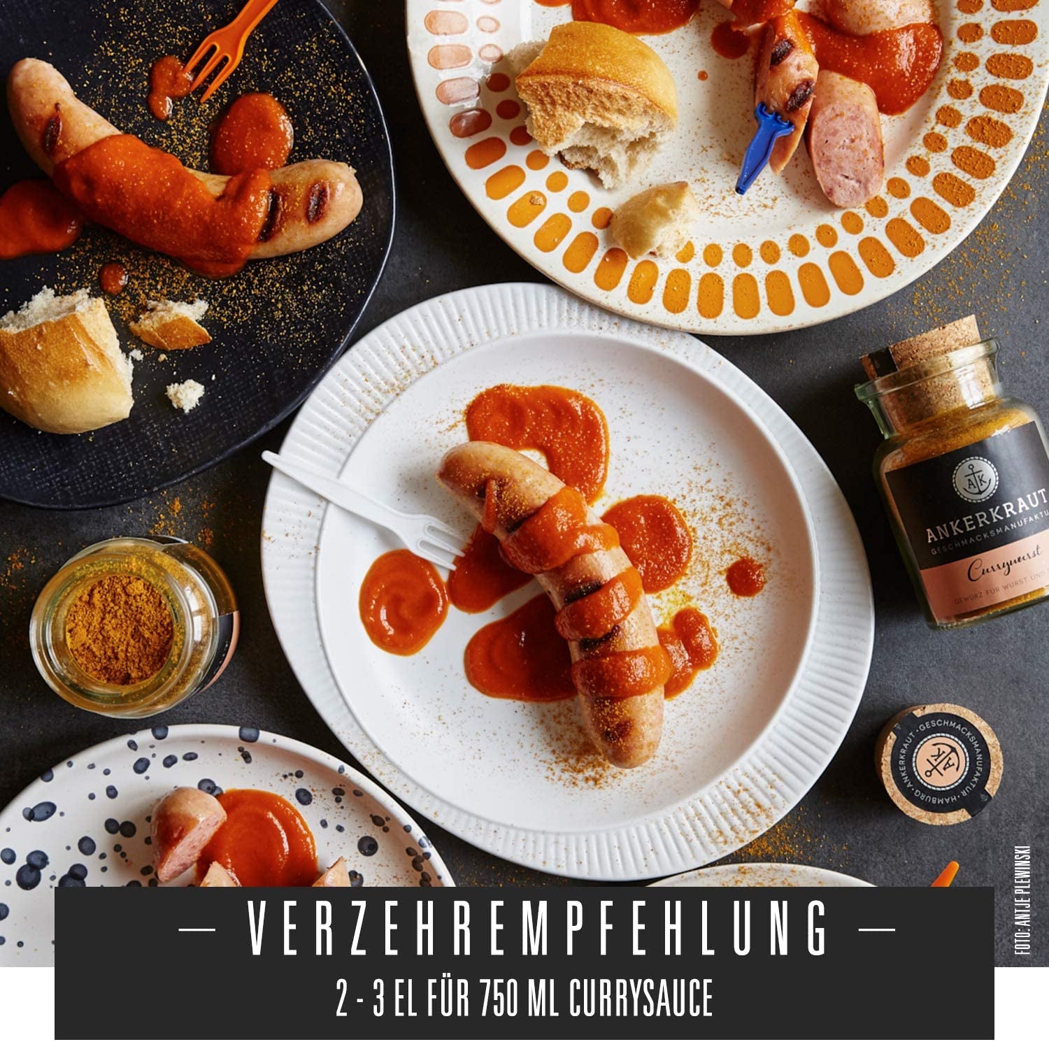 Ankerkraut Currywurst, 90g v korkovém skle, Gewürzmischung zum Anmischen selbstgemachter Currywurst-omáčka nebo topping