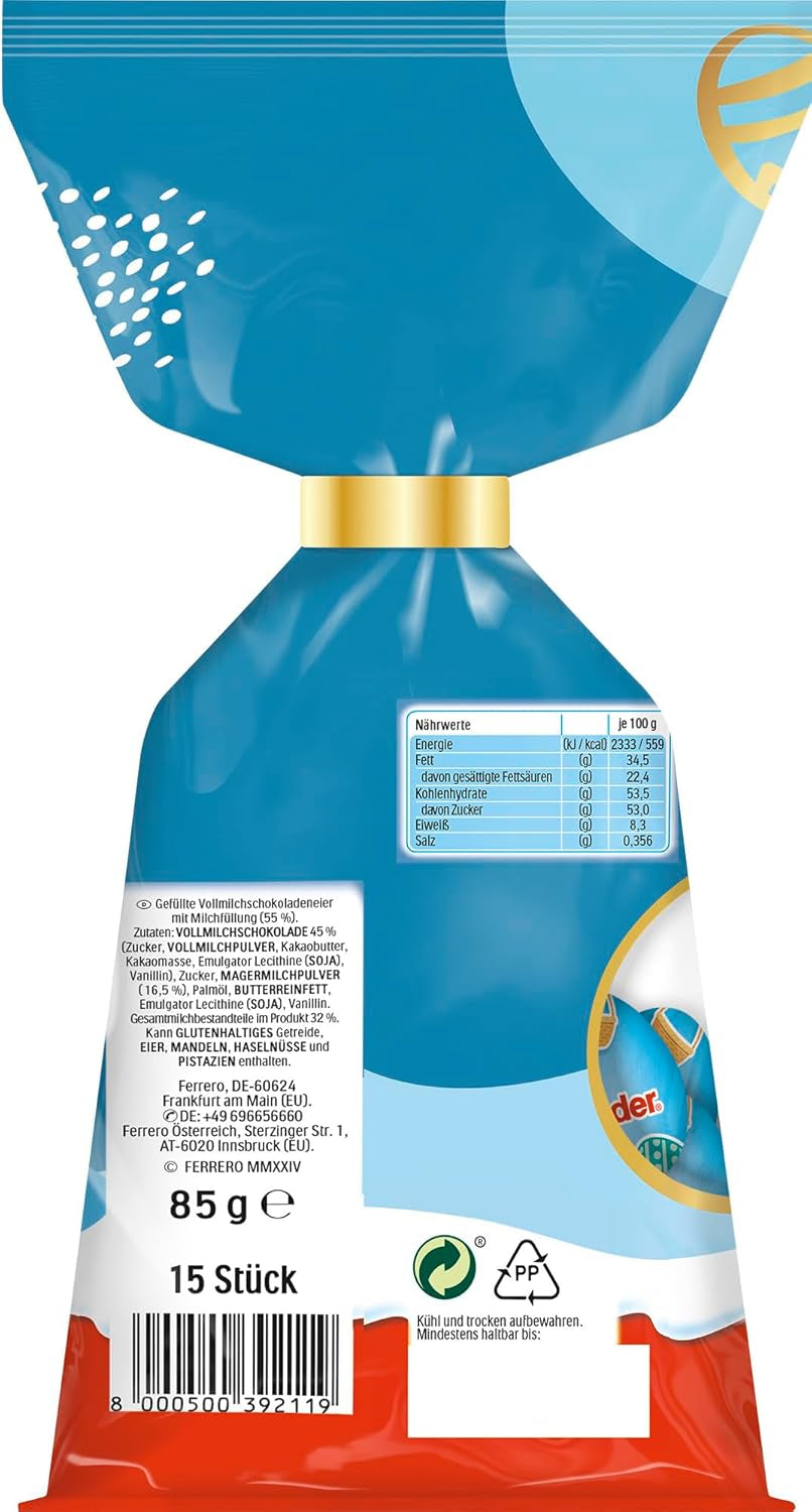 Kinder Mini vejce mléko | 85g – Vynikající velikonoční čokoládová vajíčka – Velikonoční cukroví – Hladká mléčná náplň v mléčné čokoládě – Ideální do velikonočního košíku – Ke sdílení