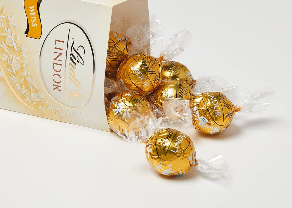 Lindt bílé čokoládové kuličky LINDOR | 137g sáček | Přibl. 10 bílých čokoládových kuliček s náplní rozplývající se v ústech | Čokoládová dárková sada | Čokoládová dárková sada (balení 2 ks)