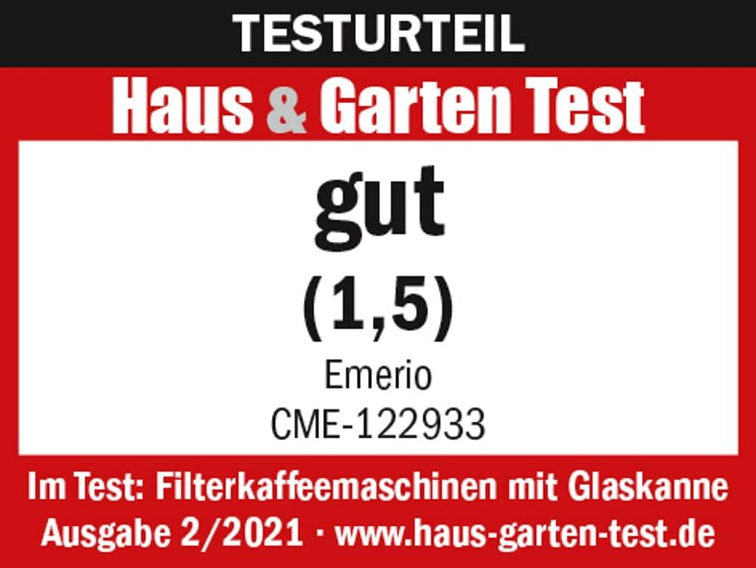 Emerio CME-122933, Cafetieră cu filtru, 1,25 l pentru până la 10 cești de cafea proaspătă, filtru permanent detașabil, funcție anti-picurare, carafă din sticlă, oprire automată, 1000 wați, negru/argintiu