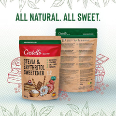 Stévie + Erythritol 1:2 Süßstoff | 1G = 2G Zucker | 100% Natürlicher Zuckerersatz - 0 Kalorie - 0 Glykämischer Index - Keto Und Paleo - 0 Netto-Kohlenhydrát - Kein GVO - Castello od roku 1907 - 850 G Sladidla Naty Shop