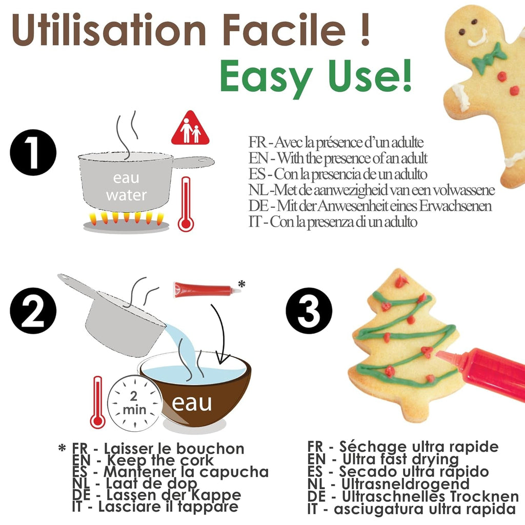 Scrapcooking - Set de 4 creioane colorate de ciocolată de Crăciun - Maro, Alb, Verde și Roșu - Colorant comestibil - Colorant alimentar pentru scris - Scrie și desenează pe deserturi, prăjituri și fursecuri - 7060